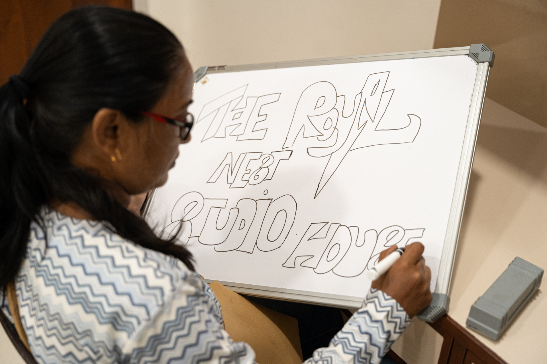 Study Area with Whiteboard - Ladies hostel in Saravanampatti Coimbatore